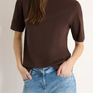Cecil - Brun slubyarn t-shirt i ren bomull