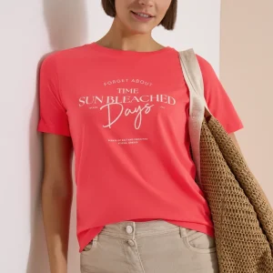 Cecil - Korall t-shirt i ren bomull