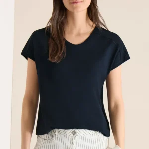Cecil - Mörkblå t-shirt med resårfåll