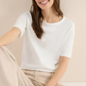 Cecil - Off white slubyarn t-shirt i ren bomull