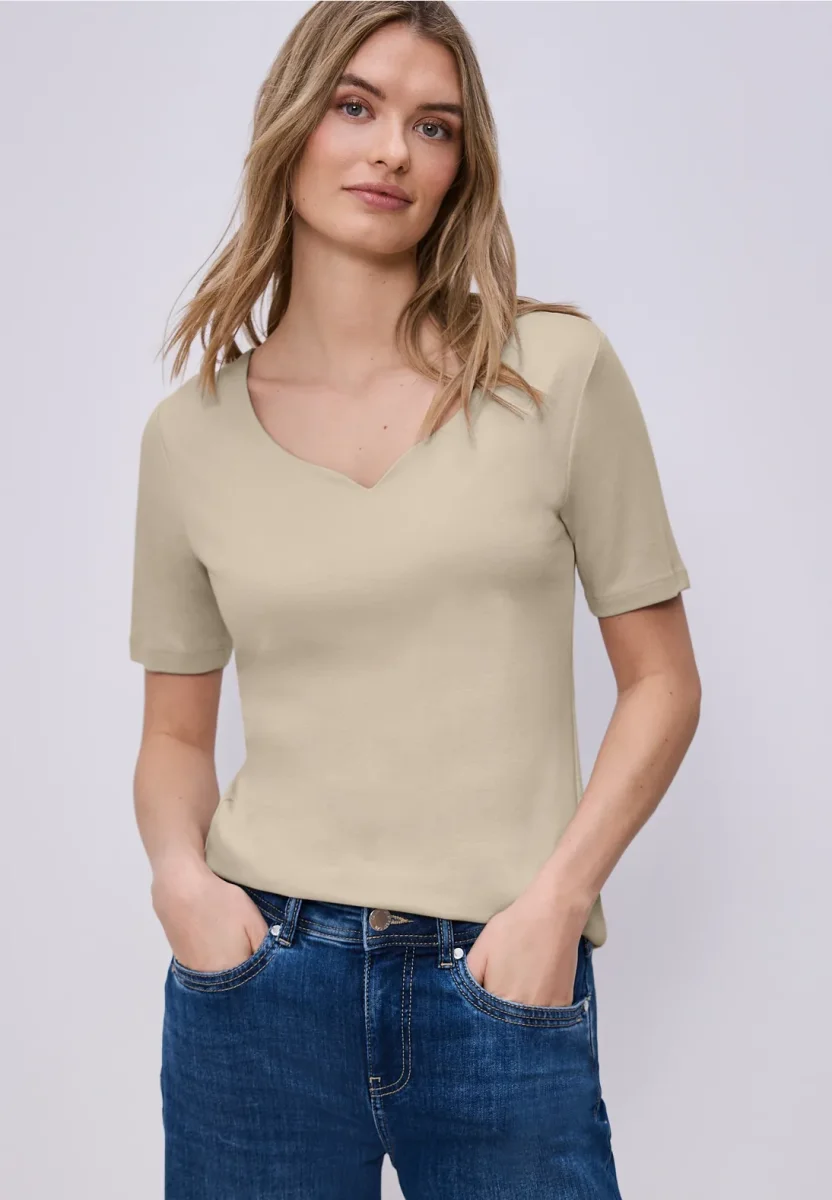 Street One - Beige hjärtringad t-shirt