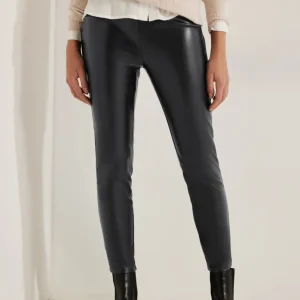Cecil - Svarta PU Leggings med hög midja